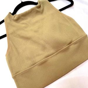 Betsey Johnson Performance Tan Sports Bra Crop Top